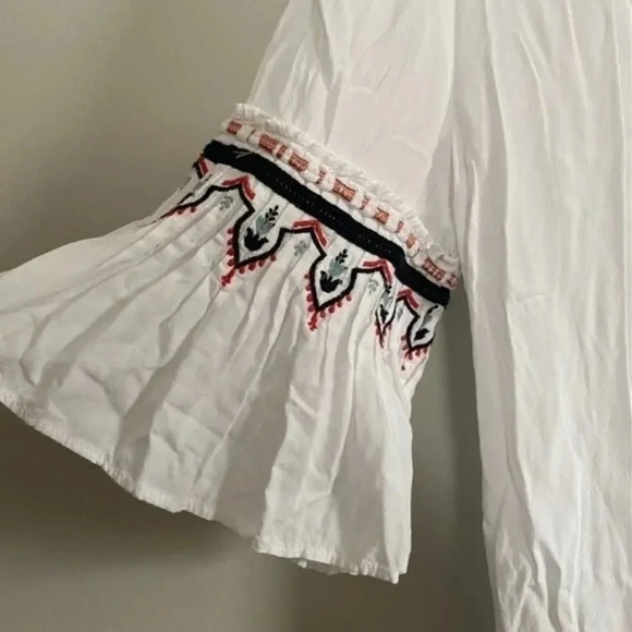 Ann Taylor LOFT Boho White Bell Sleeve Top - Picture 3 of 8